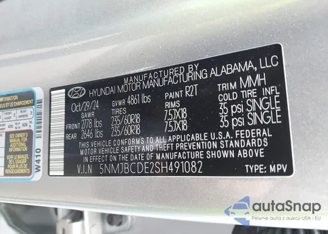 2025 Hyundai Tucson Sel from USA, damaged, VIN 5NMJBCDE2SH491082